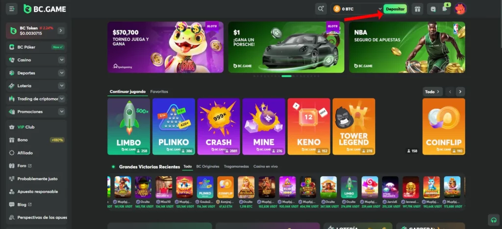 Cómo Depositar en BC Game