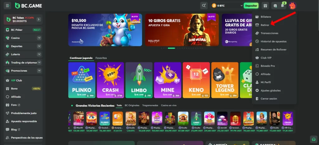 Cómo Retirar Dinero de BC Game