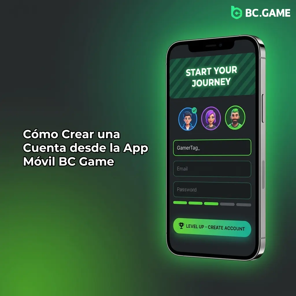 Pantalla de registro en la app móvil de BC Game con campo de correo electrónico y contraseña para crear cuenta