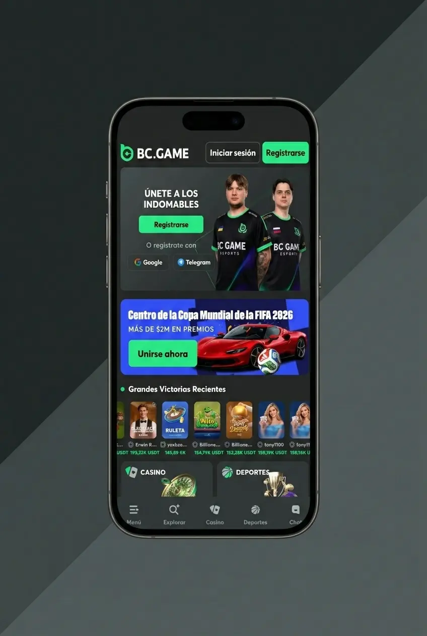 Pantalla de inicio de sesión en la app móvil de BC Game con campos de usuario y contraseña visibles