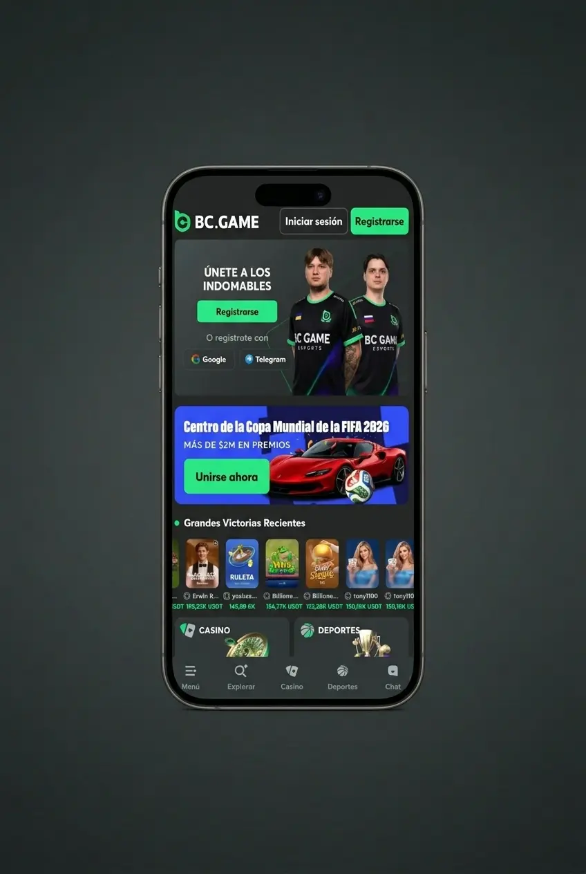 Pantalla de la app BC Game mostrando cómo realizar una apuesta deportiva paso a paso
