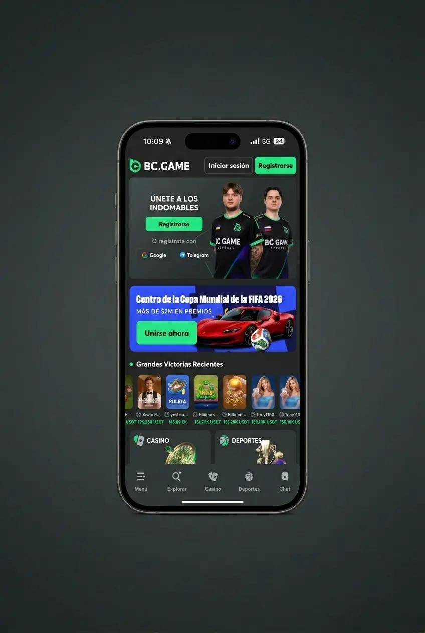 Pantalla de la app BC Game mostrando cómo realizar una apuesta deportiva paso a paso