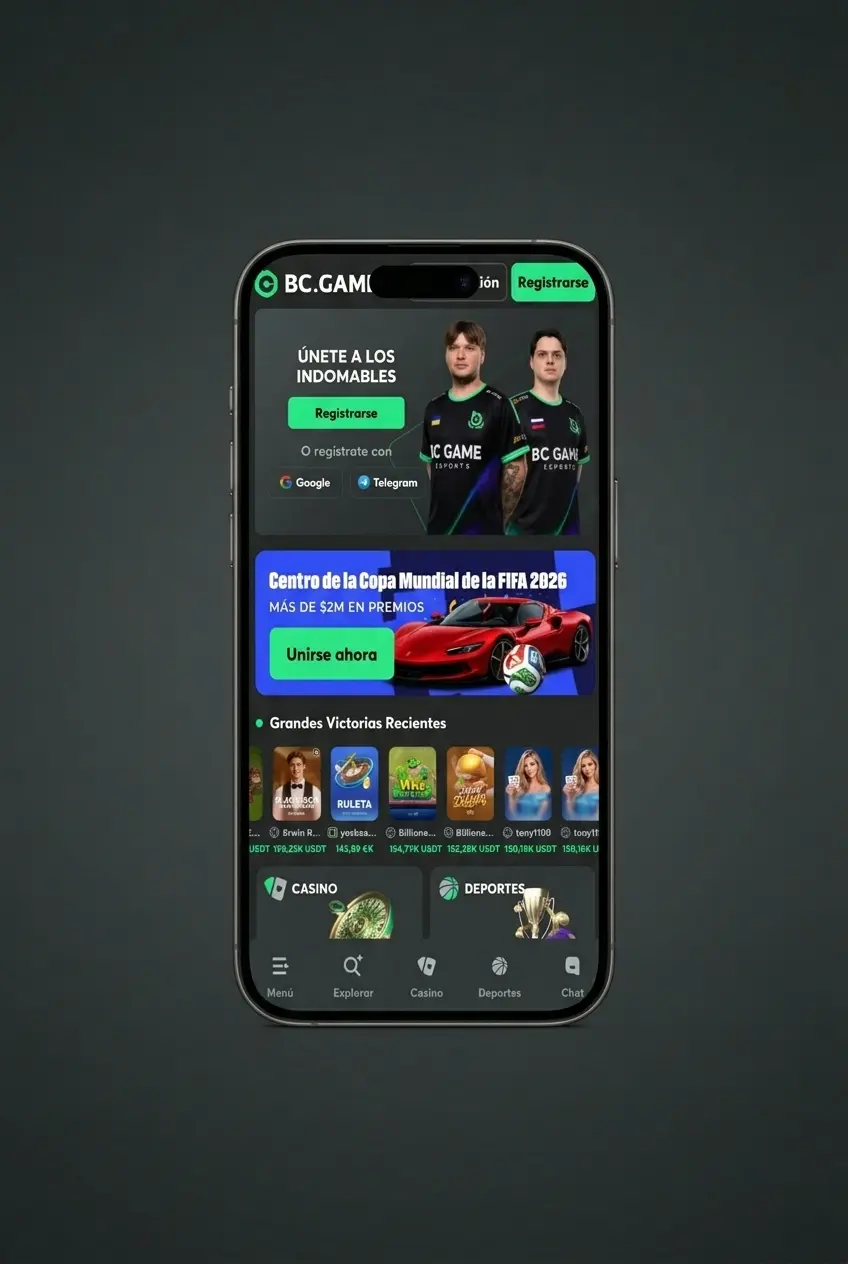 Pantalla de la app BC Game mostrando cómo realizar una apuesta deportiva paso a paso