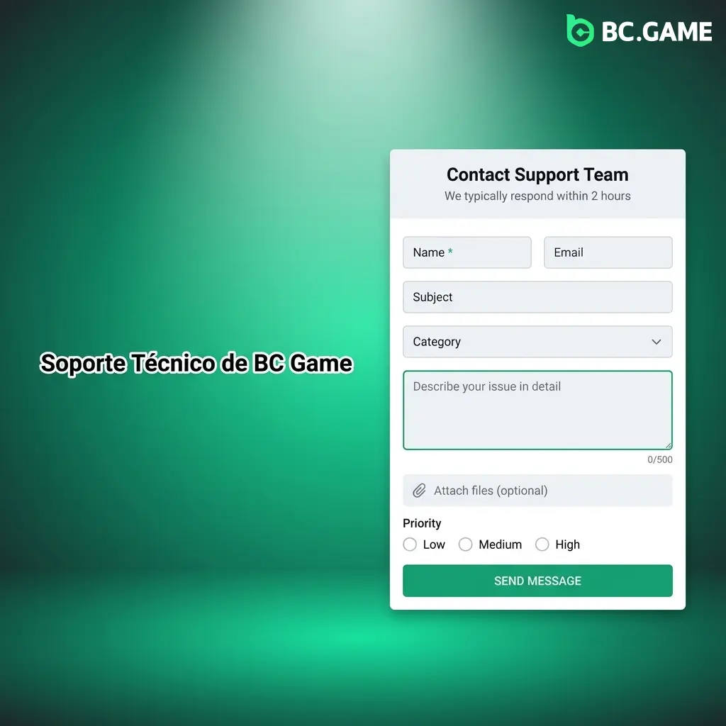 Equipo de soporte técnico de BC Game asistiendo usuarios con errores de plataforma, juegos y transacciones vía chat y email